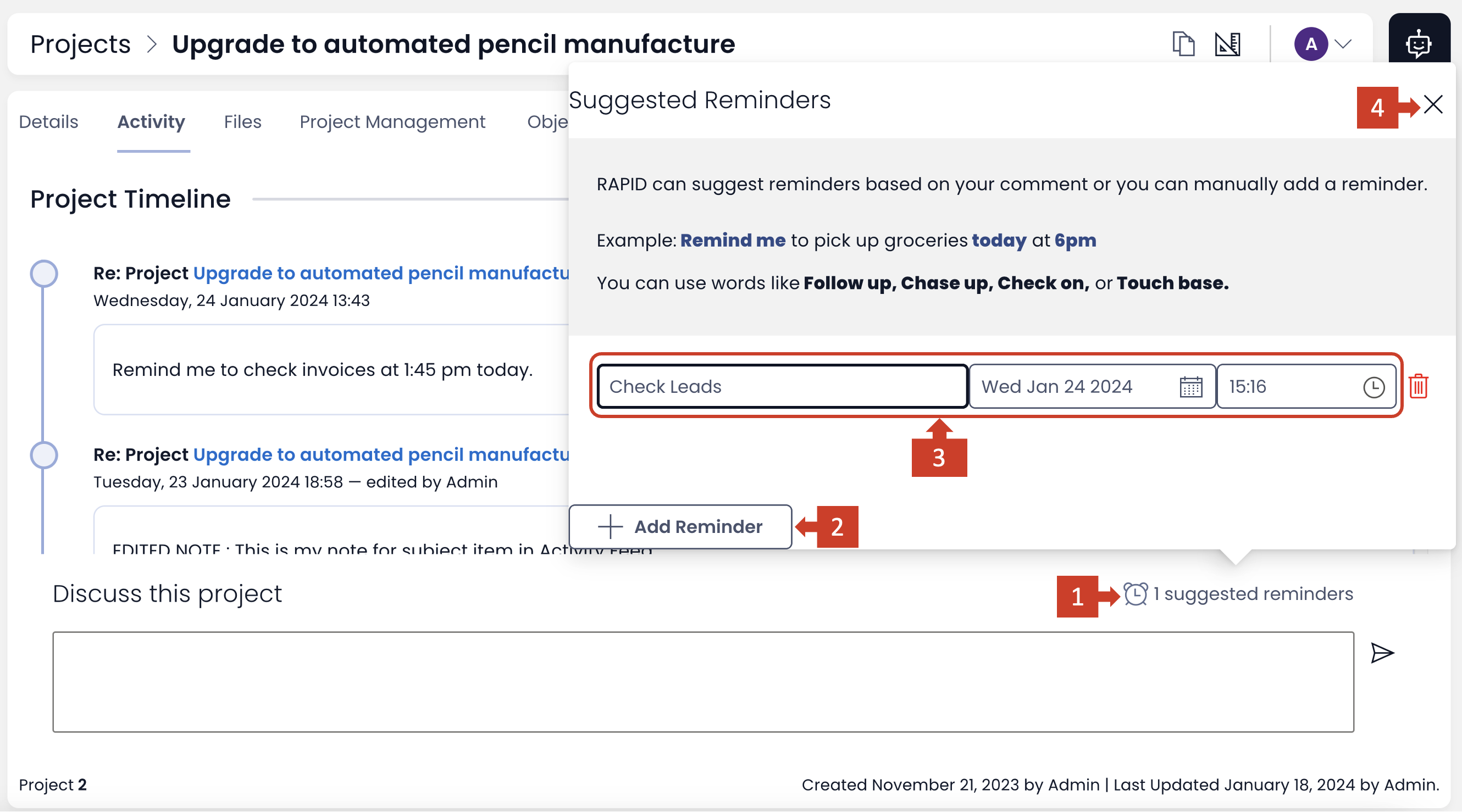 Image showing how to create manual reminders